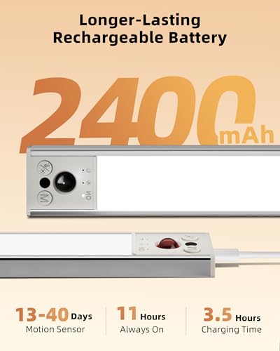 EZVALO 10inch Under Cabinet Lighting, LED Motion Sensor Light Indoor, 2400mAh USB Rechargeable Closet Lights, Dimmable & M...