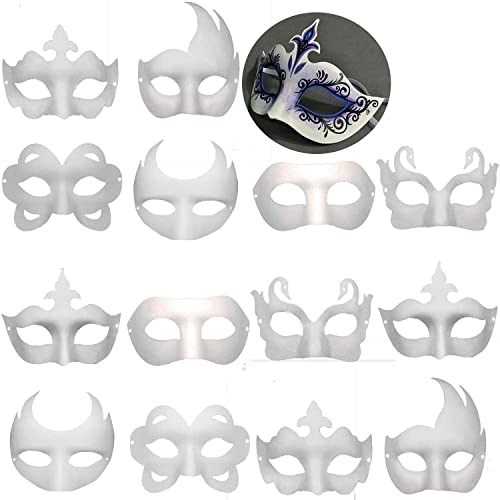Timtop 14 PCS DIY White Masks Paper Half Face Masquerade Masks Craft Mardi Gras Mask Paintable Blank Halloween Party Mask