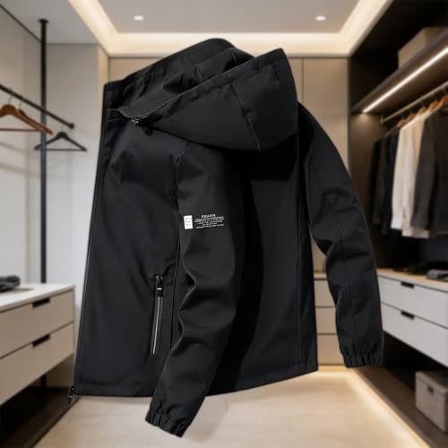 Men’s Hooded Coat featuring Zipper Pockets, Casual Sport Style, Polyester Lining, Suitable for Spring & Fall Casual Use