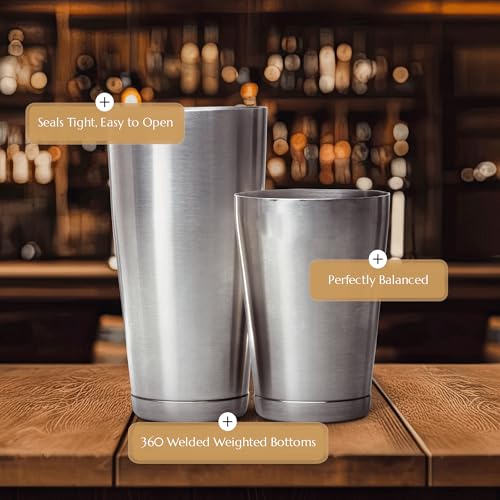 Bull in China 2-Piece Cocktail Shaker Matte Black – 28 oz Weighted Shaker & 18oz Weighted Cheater Tin, Professional Grade ...