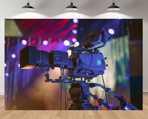 MAEQLQLM 5x3ft Professional Video Camera Backdrop with Neon Stage Lights Elements Live Broadcast Background for Film Event...