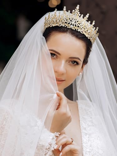 SWEETV Crystal Wedding Tiara for Women, Royal Queen Crown Headband, Rhinestone Princess Hair Accessories for Prom Birthday