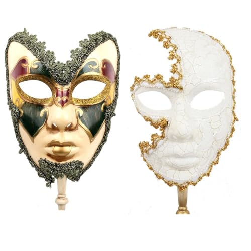 YU FENG Venetian Masquerade Mask Set, Adult Carnival Costume Mask on Stick for Mardi Gras, Masquerade Ball & Party Decor