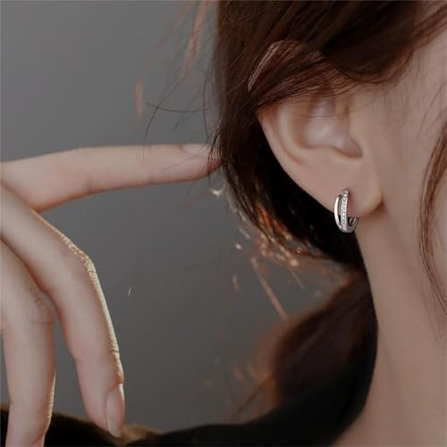 Women's 925 Sterling Silver Thick Earrings, With Small And Exquisite Cubic Zirconia Ring Earrings, Lightweight And Hypoall...