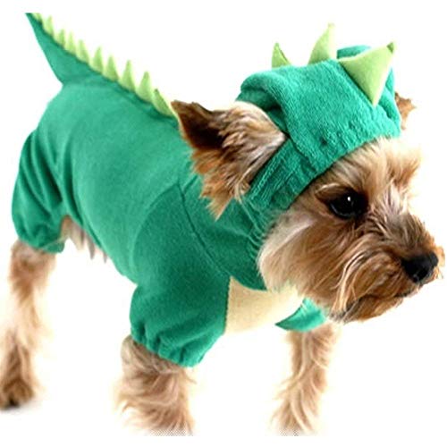 NIULA Dinosaur Dog Halloween Costume Pet Dino Hoodie for Small & Medium Dogs Green (Green,M)