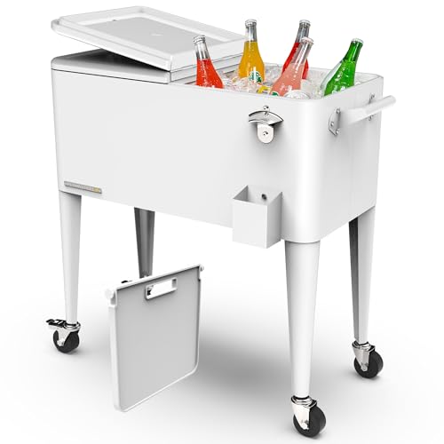 Permasteel 80 Quart Party Cooler, Rolling Ice Chest with Wheels and Handles for Indoor Outdoor Patio