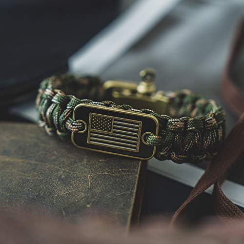 Hero Company Camo Paracord Bracelet - Tactical Survival Bracelet for Men with Bronze USA Flag - Helps Pair Military Vetera...