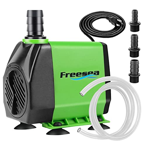 FREESEA Fountain Submersible Water Pump: 800GPH 45W Adjustable Small Pond Pump with 5ft Tubing Hose and 3 Nozzles 10ft Hig...