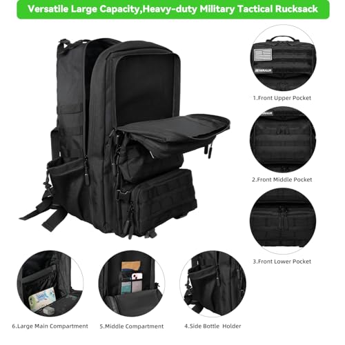 SEYATULLH Military Tactical Backpack 55L for Men & Women Bug Out Bag Assault pack Molle Daypack Hiking Trekking Rucksack (...