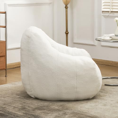 hausway Bean Bag Chair, Comfy Bean Bag Sofa with Tufted Soft Stuffed Filling, Fluffy Bean Bag Chair with Memory Foam,Stuffed Floor Sofa for Dorm, Apartment, Living Room (White)