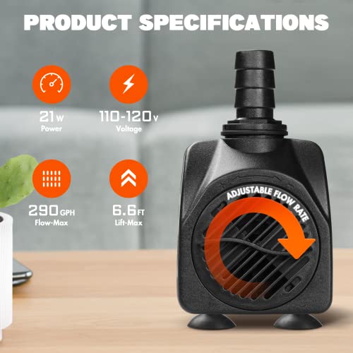 Simple Deluxe 290 GPH 21W Submersible Water Pump Power Head with Adjustable Intake for Fish Tank, Hydroponics, Fountains, ...