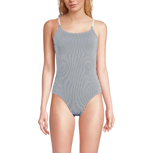 Lands' End Women's Chlorine Resistant Scoop Neck High Leg Tugless Tank Thin Strap One Piece Swimsuit Adjustable
