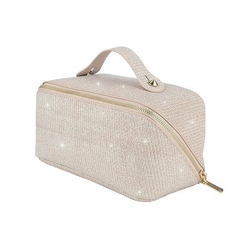 KEYPOWER Large Capacity Glitter Sequin Cosmetic Bag Travel Makeup Bag Sparkly and Shiny Portable Toiletry Bag with Handle ...