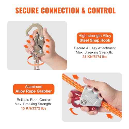 VEVOR 16mm Steel Core Flipline, 12ft(3.6m) Arborist Flipline, Flip Line for Tree Climbing with Alloy Steel Snap Hook & Aluminum Alloy Carabiner, 30KN Breaking Tension for Fall Protection, Tree Climber