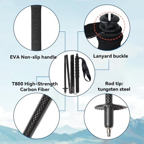 2pc High Strength 5-Section Foldable Carbon Fiber Trekking Poles - 115g/125g/130g, Compact Hiking Staff for Men & Women, I...