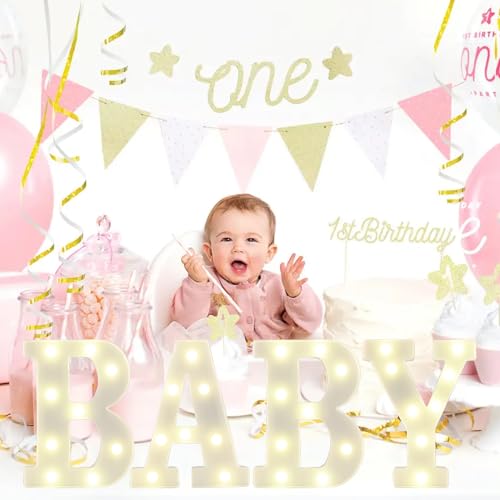 SKYPHAROS Baby Sign for Backdrop, LED Marquee Light Up Letters for Baby Shower Sign, Small Decorative LED Alphabet Lamp, B...