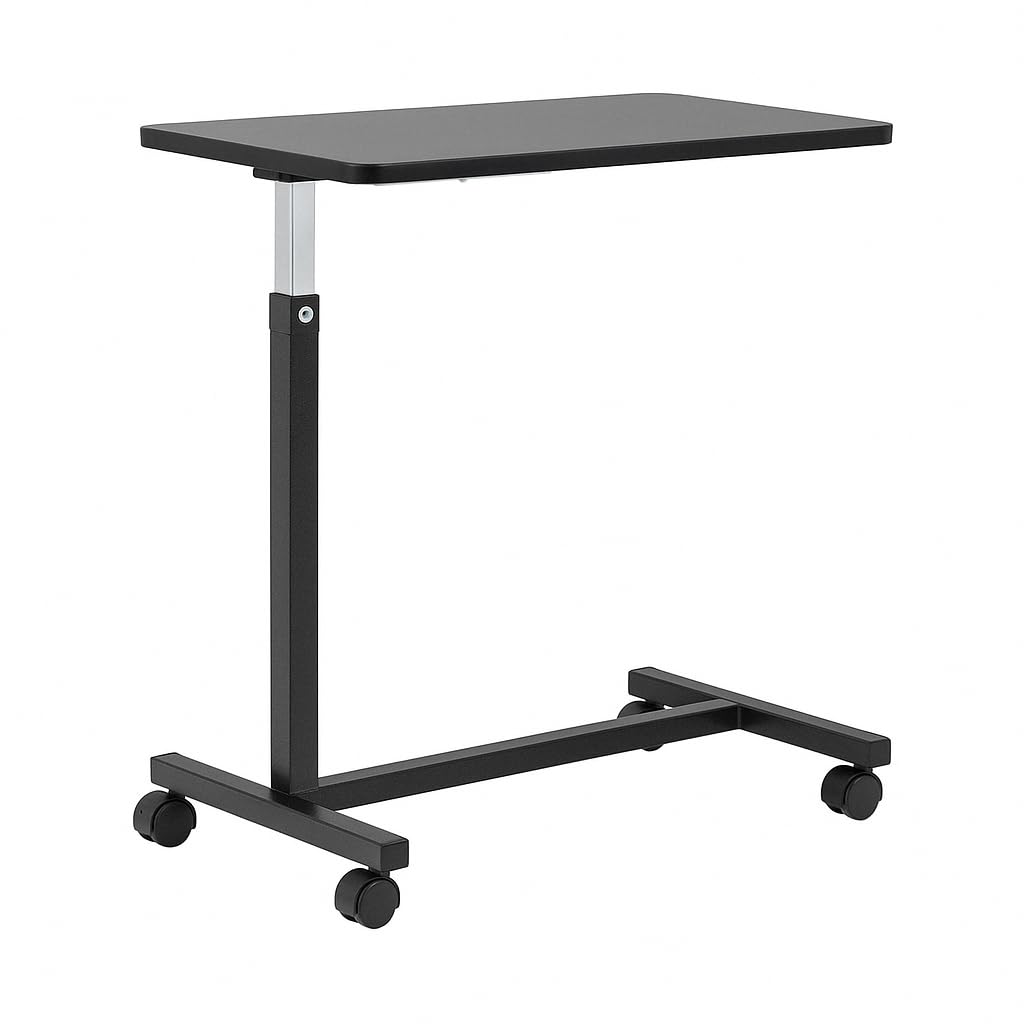 DR. DUNLEY Adjustable Overbed Table on Wheels – Height Adjustable from 30” to 42” – H-Base Rolling Bedside Table for Home, Hospital & Nursing Use – Supports 50 lbs – 15” Wide Surface