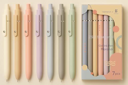 Vanhench 7Pcs 0.5mm Black Ink Gel Pens Fine Point Smooth Writing Quick Dry Pens for Journaling Note Office Desk Nurses Tea...