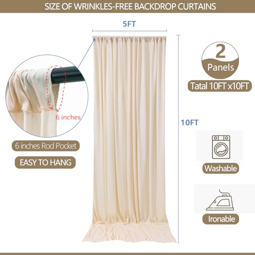 10x10ft Wrinkle Free Backdrop Curtain for Parties Soft Fabric Drapes Wedding Cream Curtain Backdrop for Birthday Party Dec...