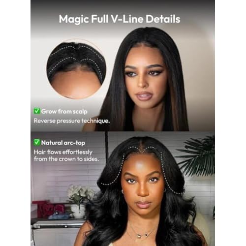 UNICE EasiContour V Part Wigs Human Hair with Drawstring Yaki Straight Glueless Clip in Vpart Wig No Sew in No Glue Beginner Friendly 14 inch