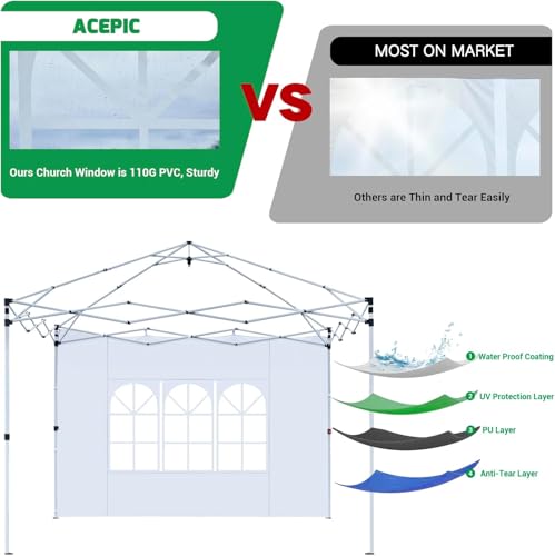 Acepic 2Pcs Instant Canopy Tent Sidewalls for 10x10 Pop-Up Canopy, Garden Gazebo, 210D Oxford Fabric Waterproof, White (Ca...