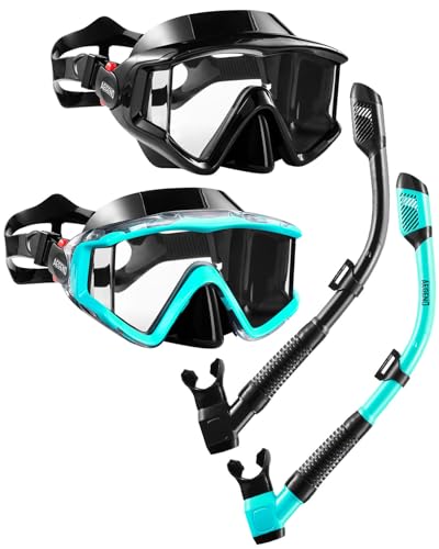Aegend Snorkeling Gear for Adults Youth Kids, Dry Snorkel Set Panoramic View Enhanced Anti-Leak and Anti-Fog Technology, A...
