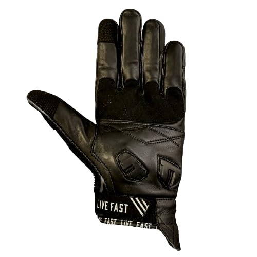 Live Fast Black & Orange Motorcycle Gloves - Best Mountain Leather Dirt Bike Moto Riding Motorcycle/Motocross Gloves for M...