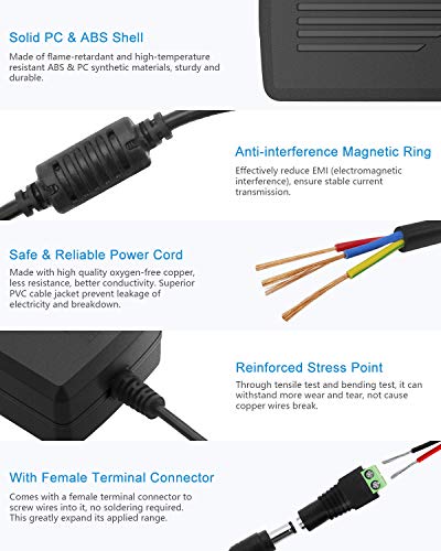 ALITOVE DC 12V 5A Power Supply Adapter Converter Transformer 60W AC 100-240V Input with 5.5x2.5mm DC Output Jack for 5050 ...