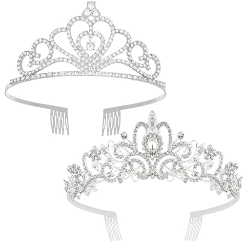 Exacoo 2 Pack Rhinestone Tiaras and Crowns for Women Girls Heart Shaped Crystal Tiara Headband Elegant Princess Silver Cro...