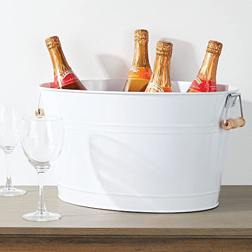 mDesign Large Metal Beverage Tub Oval Cooler for Beer, Wine, Ice, and Drinks - Portable 4.75 Gallon/18 Liter Cold Drink Tr...