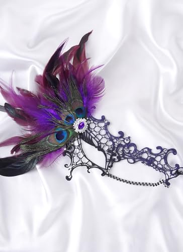 Zinniday Halloween Masquerade Masks for Women - 2026 Peacock Feather Lace Mask 1920s Venetian Eyemask for Party