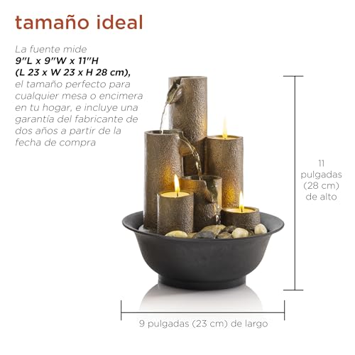 Alpine Corporation WCT202 Indoor Tabletop Tiered Water Fountain Featuring 3 Candles for Desktop and Table, 11", Brown