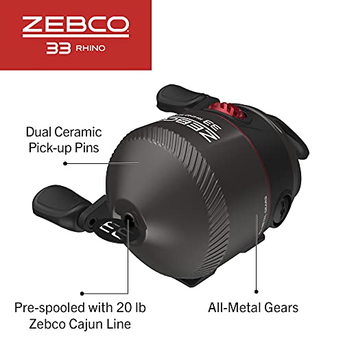 Zebco 33 Rhino Tough Spincast Reel and 2-Piece Fishing Rod Combo, Durable E-Glass Rod with ComfortGrip Handle, Quickset An...