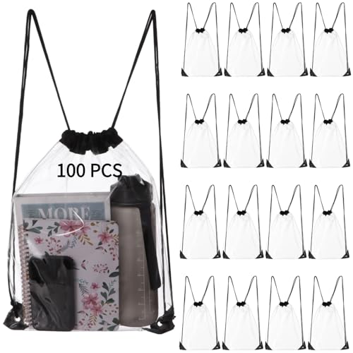 Homaisson 100 PCS Drawstring Backpacks Bags, Clear Bulk Plastic Bags for Men Women Gym Sport Colleges Event Security, Port...