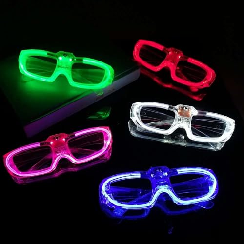 BouQuw 25 Packs LED Glasses Mardi Gras Party Supplies ,5 Neon Colors,3 Light Modes Light up Glow Sticks Glasses Toys Party...