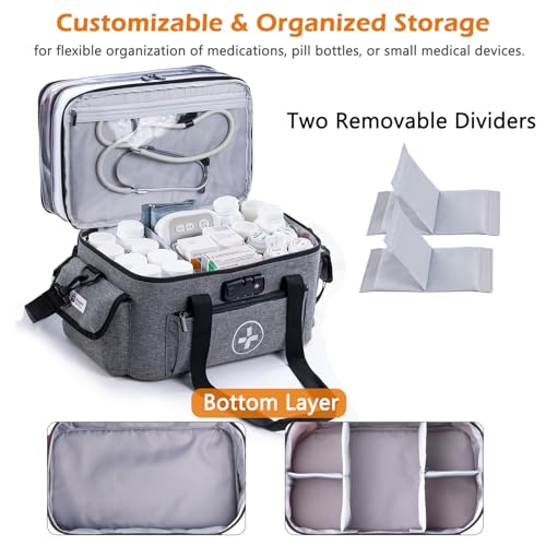 BAGSFY 3-Tier Medicine Organizer with Combination Lock – Large Medicine Bag, Empty First Aid Kit Case, Pill Bottle Medical...