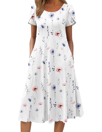 ZEAGOO Womens Casual Dresses for Summer Short Sleeve Flare Midi Dress Loose Flowy Beach Sundress
