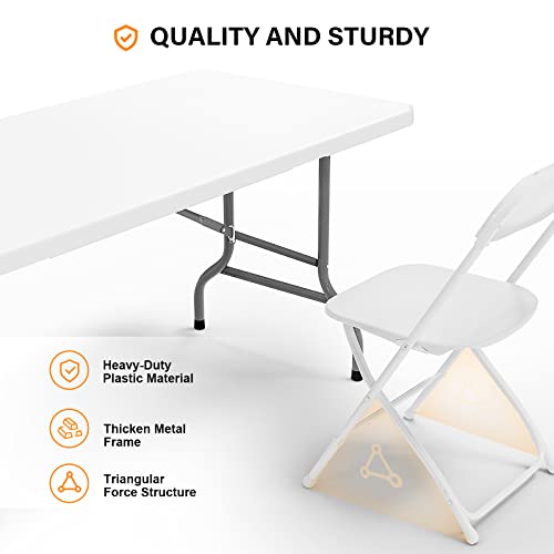 VINGLI 6 FT Plastic Folding Table Set with 6 White Folding Chairs for Picnic, Event, Training, Outdoor Activities, at Home...