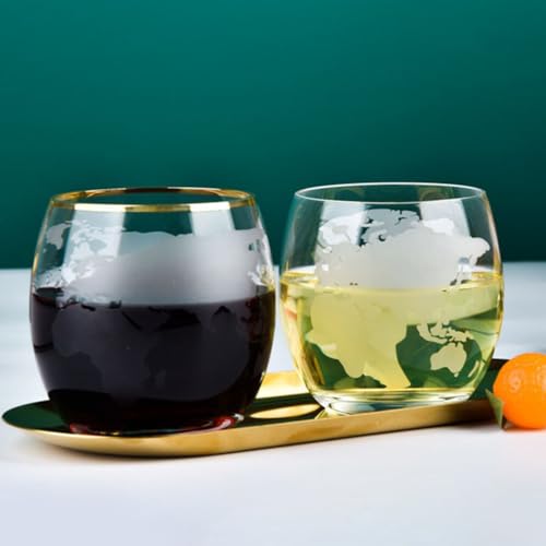 Luxshiny 2pcs Clear Glass Water Cup Globe Whiskey Glasses Rum Rocks Glass Cups Crystal Drinking Goblet World Map Wine Glas...