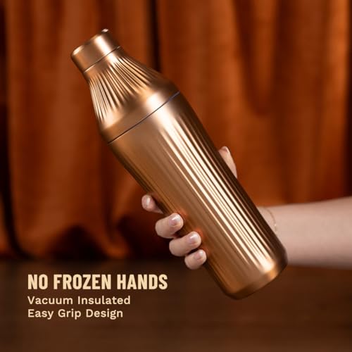 Elevated Craft Diamond Edition Hybrid Cocktail Shaker Set - Premium Vacuum Insulated Brushed Copper, 28 oz, Includes Buil...