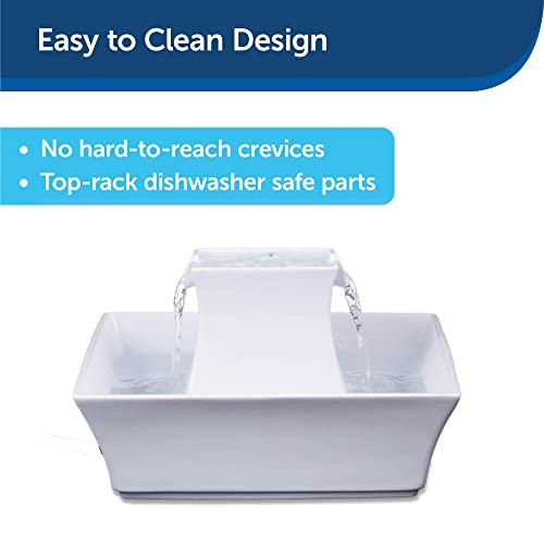 PetSafe Drinkwell Pagoda Fountain - Hygienic Ceramic Continuous Flowing Fountain - Elevated Upper Bowl & Double Free-Falli...