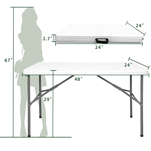 HYMnature Folding Table 4ft Heavy Duty Folding Tables Indoor Outdoor Plastic Dining Table Portable Folding Square Card Tab...