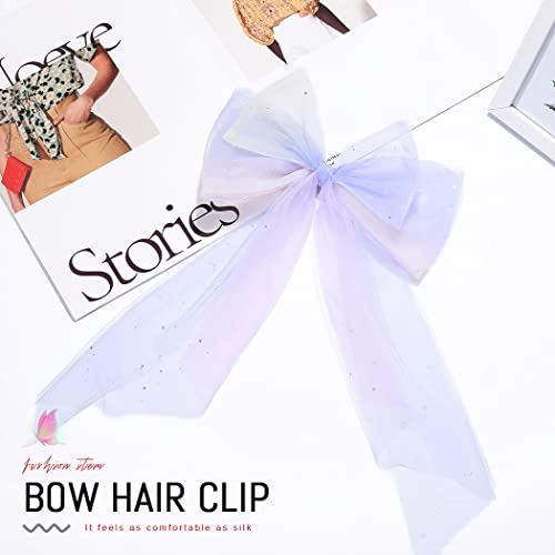 JEAIRTS Light Up Hair Bow Glowing Led Rainbow Tulle Bows for Women