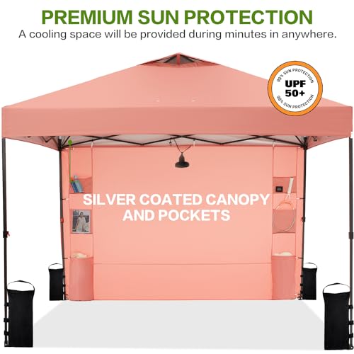 Tunbne 10'x10' Pop Up Canopy Tent with 1 Sidewall and 6 Pockets, One Push Setup, Instant Shade Tent with Vented Roof for B...