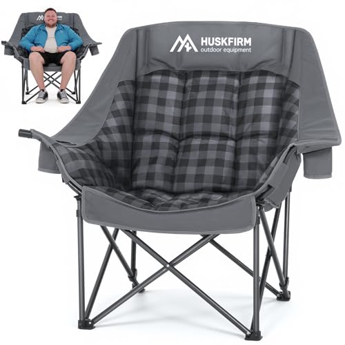 Huskfirm Oversized Camping Chairs for Adults Folding Padded Camping Chair Heavy Duty XL Camping Chair - 400LBS Support Law...