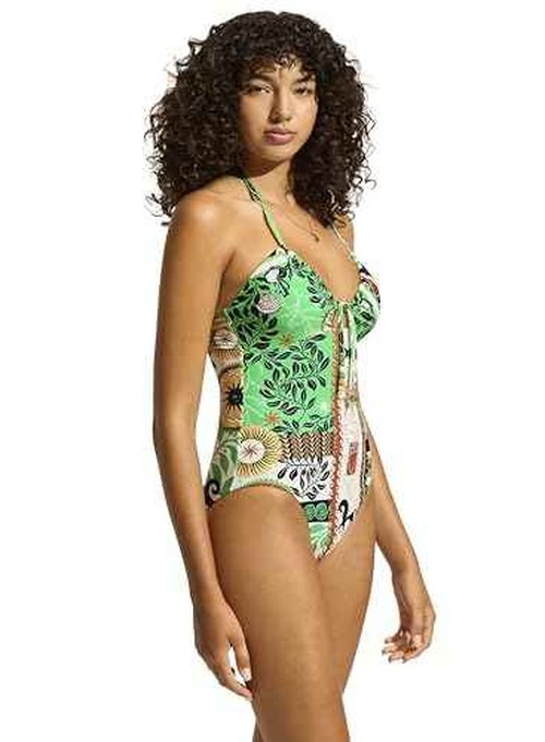 Seafolly Women's Standard Bandeau Halter One Piece Swimsuit, Atlantis Ecru