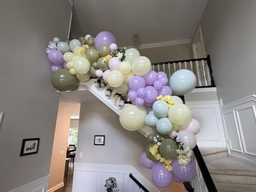 Purple Green Pink Yellow Balloons, 60Pcs 12 Inch Pastel Balloons Include Sage green Pastel Purple Pink Yellow Light Green ...
