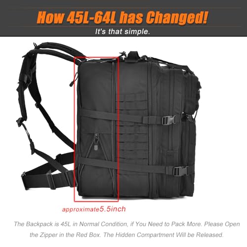 R.SASR 64L Large Tactical Backpack, Military Backpack, Molle Backpack, Tactical Bag, Hiking Daypacks (3, black)