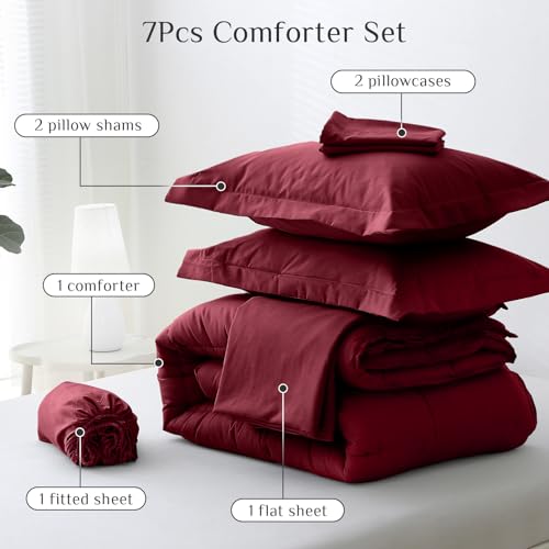 JOLLYVOGUE Queen Comforter Set, Ultra-Soft Bed in a Bag Queen Size 7 Pieces, Oeko-TEX Certified Bedding Set with Down Alte...