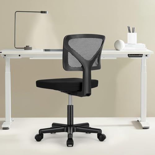 Sweetcrispy Small Office Desk Chair, Ergonomic Low-Back Mesh Rolling Work Swivel Chairs with Wheels, Armless Comfortable S...